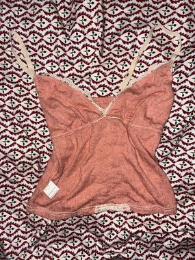 Lace-Trim Peach Ribbed Cami with Adjustable Straps